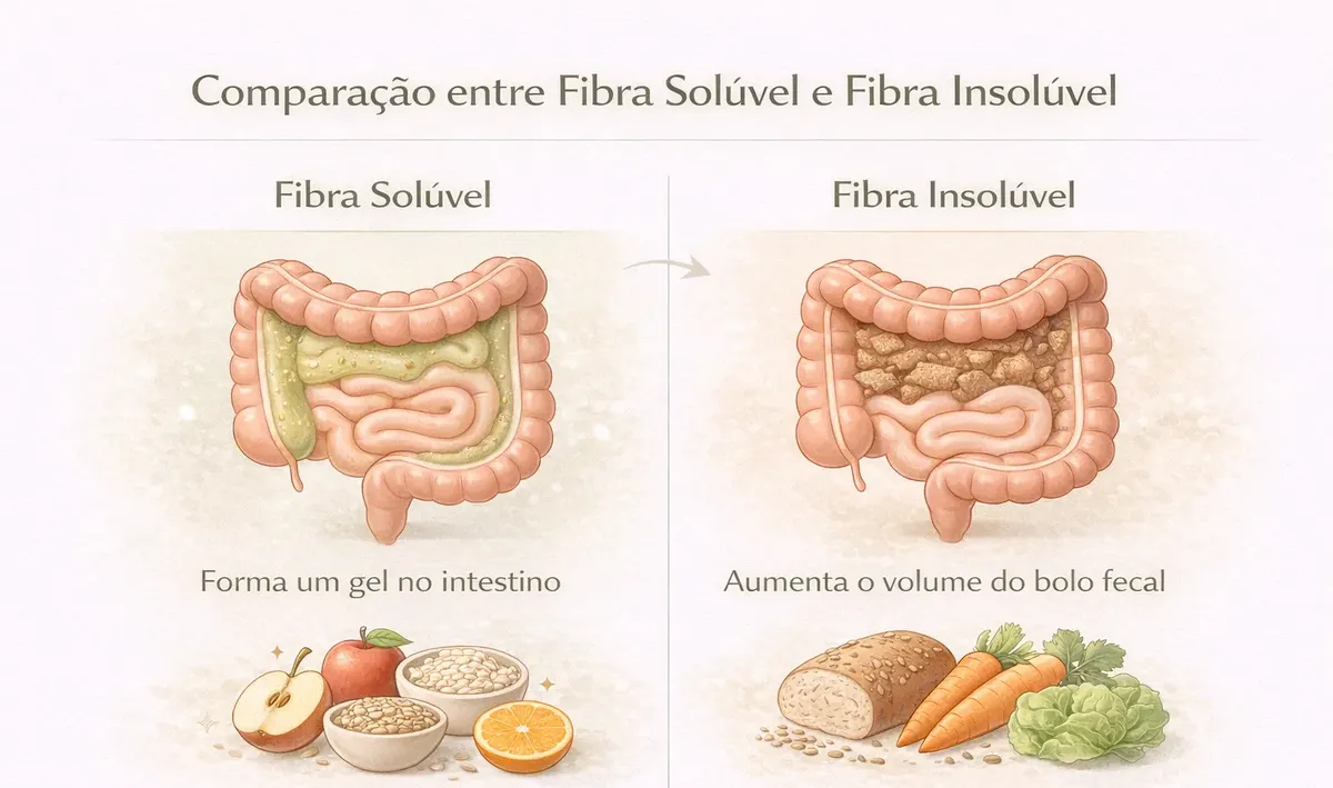 Comparativo entre fibras solúveis e insolúveis e seus efeitos no intestino