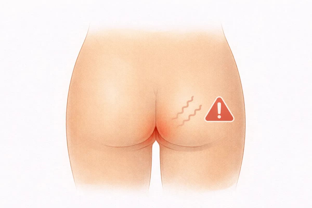 Ilustração de coceira anal e desconforto na região perianal