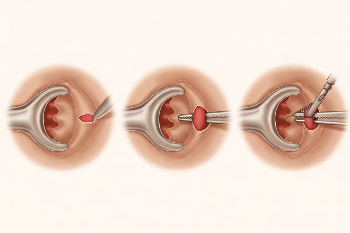 Ilustração das técnicas cirúrgicas para tratamento de fissura anal