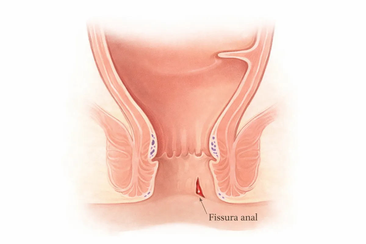 Ilustração de fissura anal e região acometida