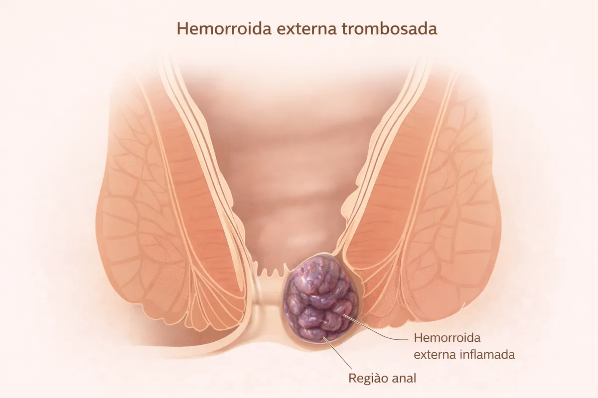 Ilustração de hemorroida externa trombosada