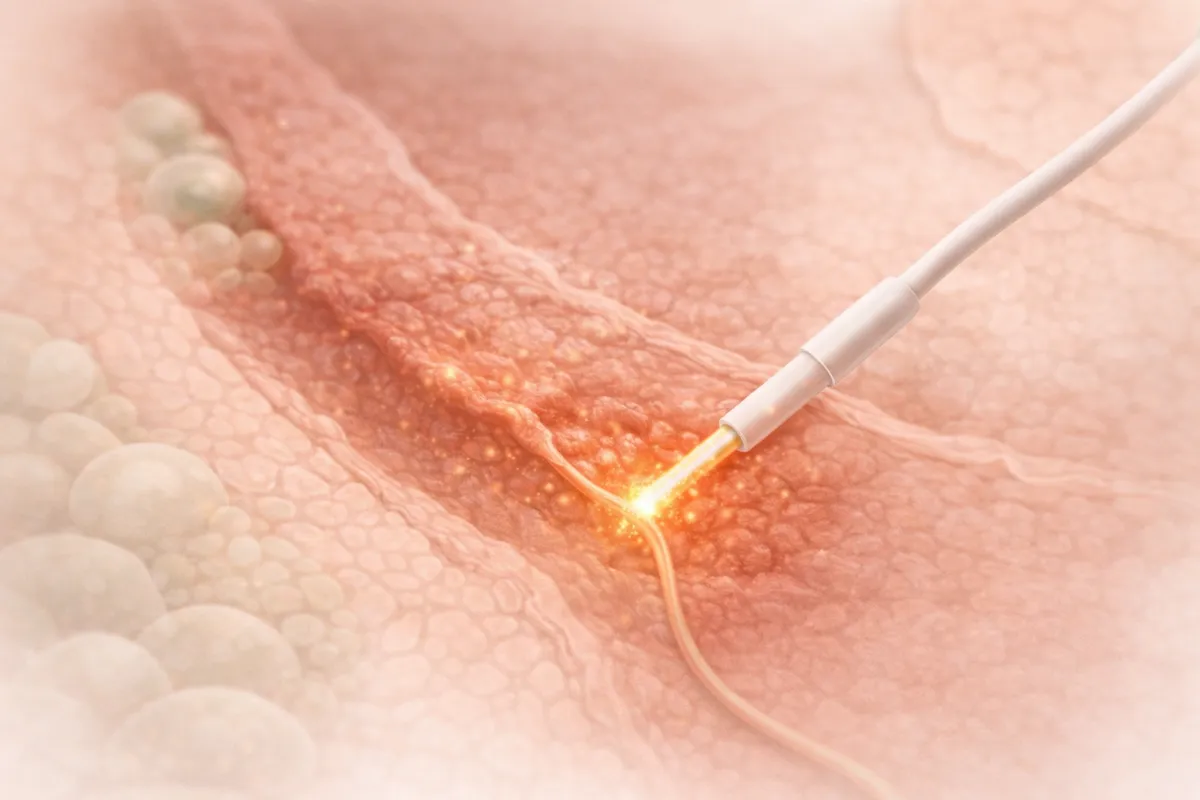 Ilustracao de tratamento proctologico com laser
