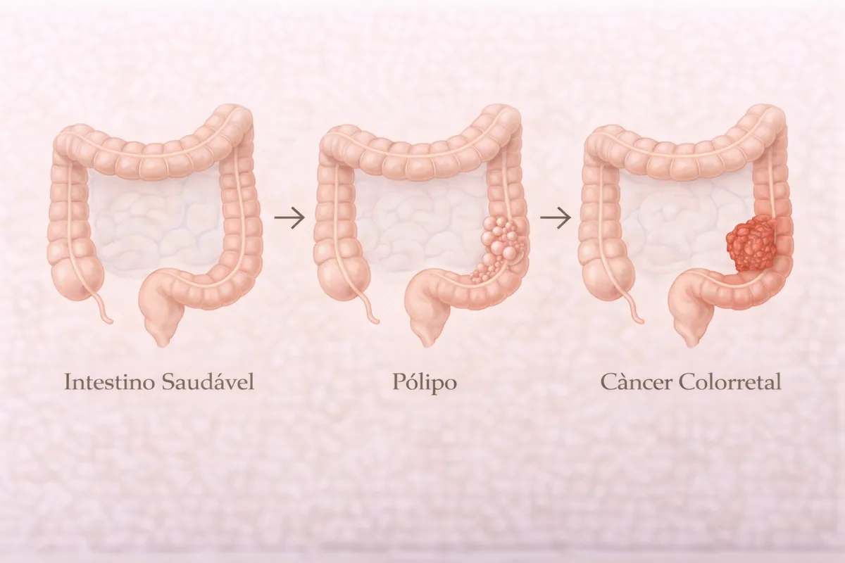Evolução do pólipo intestinal para câncer colorretal ao longo do tempo