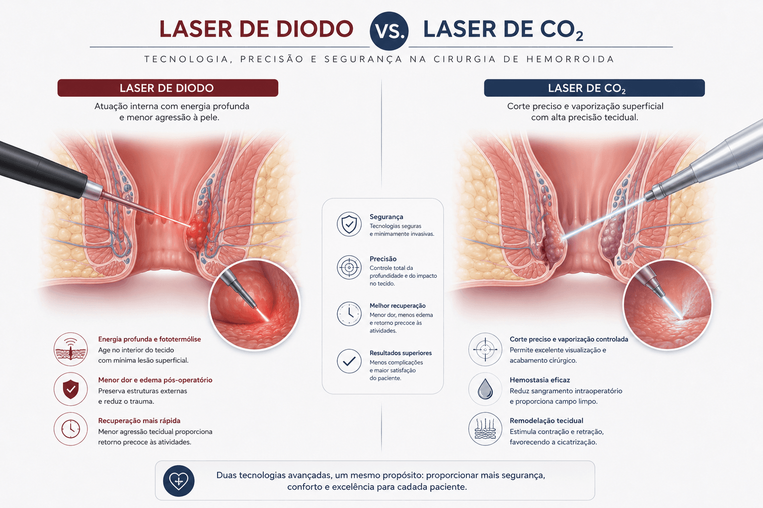 Cirurgia a laser para hemorroida com tecnologias diodo e CO2