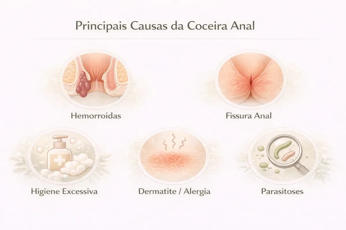 Resumo visual das principais causas de coceira anal