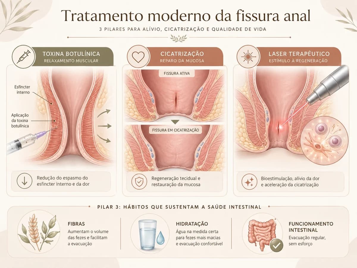Infográfico sobre uma abordagem combinada para o tratamento da fissura anal