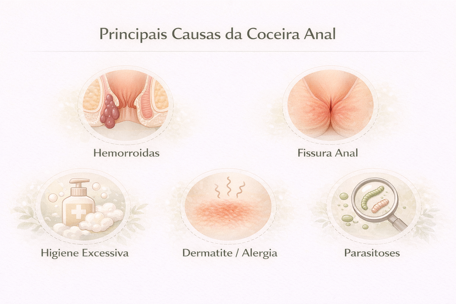 Resumo visual das principais causas de coceira anal