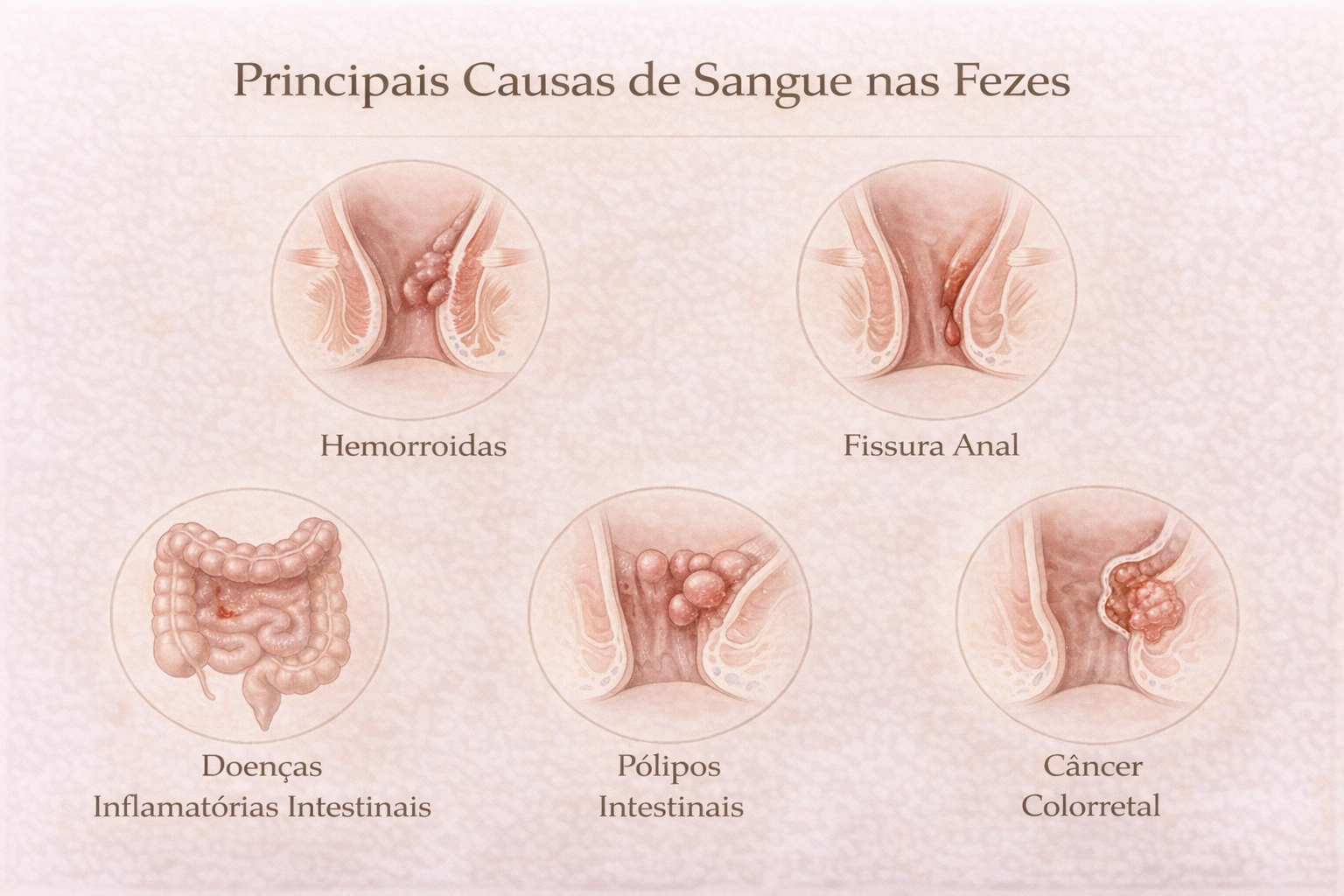 Principais causas de sangue nas fezes em resumo visual